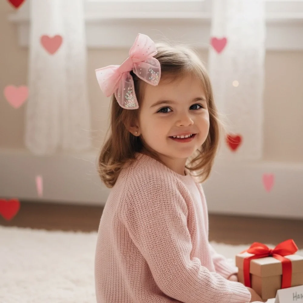 Kids Pink Mesh Sheer Shaker Bows Star light